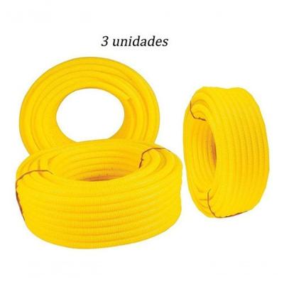 Conduíte Corrugado 3-4 25MM para Instalação Elétrica com 3 Rolos de 50M Amarelo Higipack