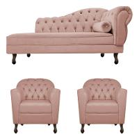 Kit Diva Recamier Diana 140Cm Lado Esquerdo E 02 Poltronas Julia Suede - Doce Sonho Móveis Rosê - 6