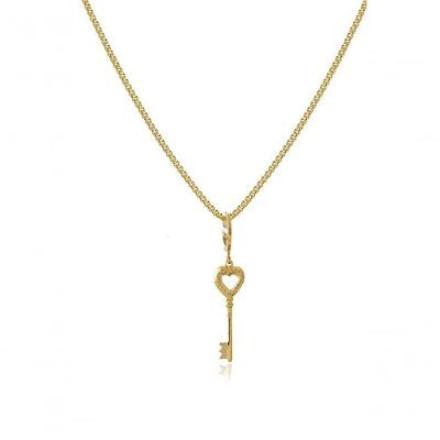 Colar Com Pingente De Chave Com Argolinha Banhado Em Ouro 18k [f027]