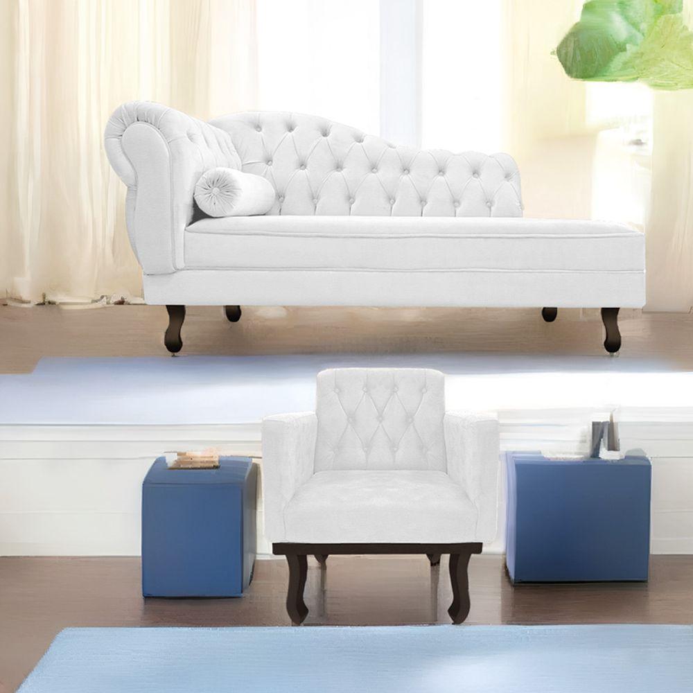 Kit Diva Recamier Diana 185Cm Lado Direito E 01 Poltrona Classic Corano - Doce Sonho Móveis Branco - 1