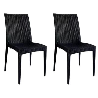Jogo de 2 Cadeiras Rattan em Plástico Assento Vazado para Jardim e Área Externa Preto