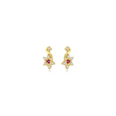 Brinco Atraktiva Jóias Mini Flor Colorida Banhada a Ouro 18k em Semijoia Dourado