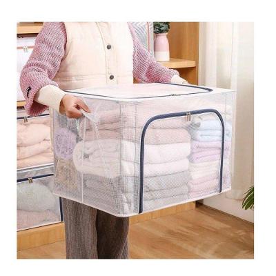 Caixa Organizadora 100L para Roupas de Cama Mesa e Banho em MDF Metal Poliéster e PVC Transparente