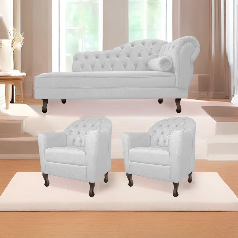 Kit Diva Recamier Diana 160Cm Lado Esquerdo E 02 Poltronas Julia Suede - Doce Sonho Móveis Branco - 1