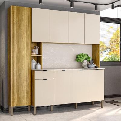 Armario de Cozinha Compacta Cairo 9 Portas 1 Gaveta MDF 200cm Amadeirado Freijó Vanilla