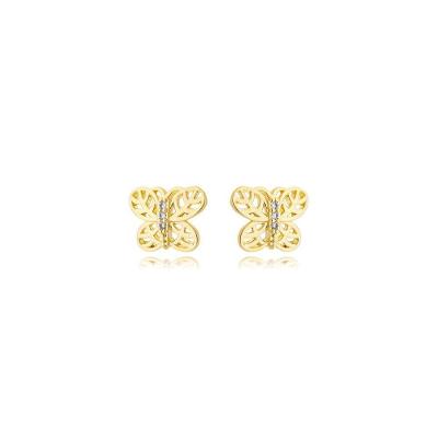 Brinco Atraktiva Jóias Borboleta Charmosa Semijoia Banhada a Ouro 18K 0,9CM Dourado Feminino