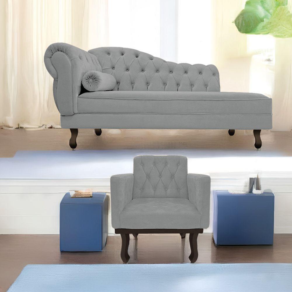 Kit Diva Recamier Diana 185Cm Lado Direito E 01 Poltrona Classic Corano - Doce Sonho Móveis Cinza - 1