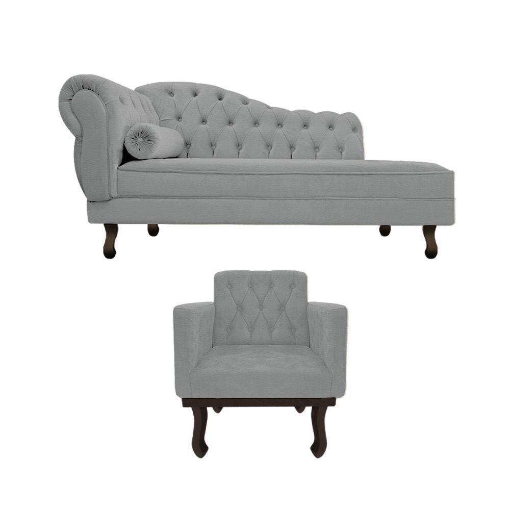 Kit Diva Recamier Diana 185Cm Lado Direito E 01 Poltrona Classic Corano - Doce Sonho Móveis Cinza - 6