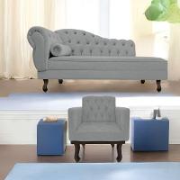 Kit Diva Recamier Diana 185Cm Lado Direito E 01 Poltrona Classic Corano - Doce Sonho Móveis Cinza - 1