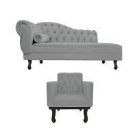 Kit Diva Recamier Diana 185Cm Lado Direito E 01 Poltrona Classic Corano - Doce Sonho Móveis Cinza - 6