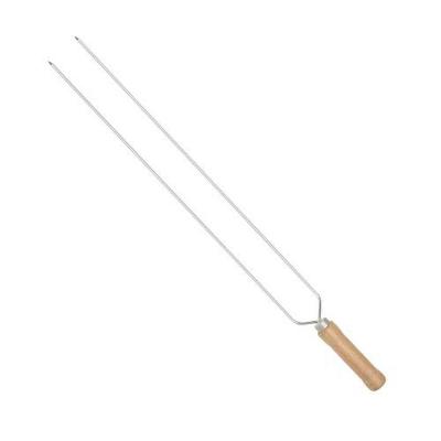 Espeto para Churrasco Espeto Duplo 75CM Cromado em Arame de Aço com Cabo de Madeira Prata Mor