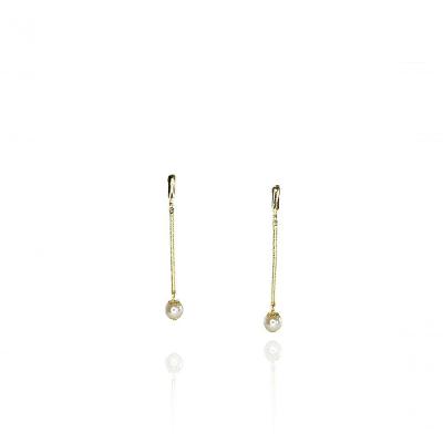 Brinco Floratta Joias F027 Fio Trabalhado com Pérola Banhado em Ouro 18K 7,2CM Dourado Feminino