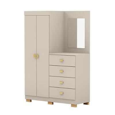 Cômoda Guarda Roupa Cristal 2 Portas 4 Gavetas MDF com Puxador Dourado Fendi