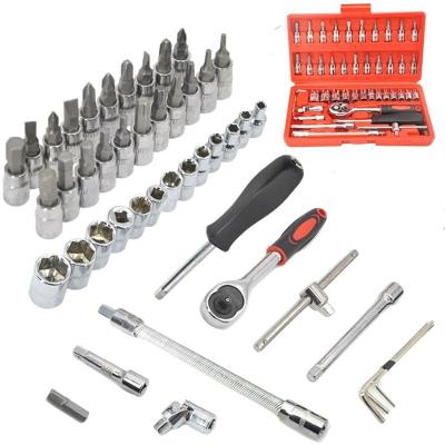 Kit de Ferramentas Chaves Catraca Philips Fenda Bits Torx Allen 46 Peças com Soquetes e Acessórios