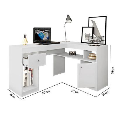 Escrivaninha de Canto em l Suzan Moderno 1 Gaveta MDF 137cm Branco