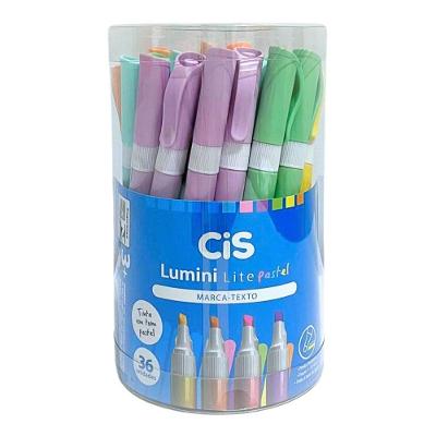 Marca-texto CIS Pastel Lumini Lite Ponta Chanfrada Cobertura Uniforme Caixa 36 Unidades 6 Cores