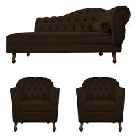 Kit Diva Recamier Diana 160Cm Lado Esquerdo E 02 Poltronas Julia Corano - Doce Sonho Móveis Marrom - 6