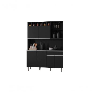 Armário de Cozinha Compacta Alice 6 Portas 1 Gaveta MDP 130cm Preto Brilhante