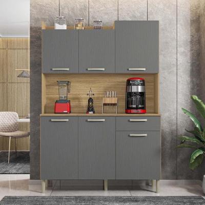 Armário de Cozinha Compacta Berlin 6 Portas 1 Gaveta MDF Cinza Freijó Gris