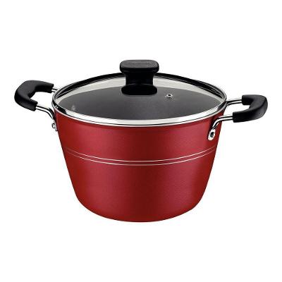 Caldeirão Sicília em Alumínio Vermelho 5,7L com Tampa de Vidro