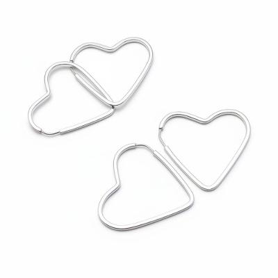 Brinco de Argola Amaré Joias Coração Fino 2CM em Prata 925 Prata Elegante para Uso Diário