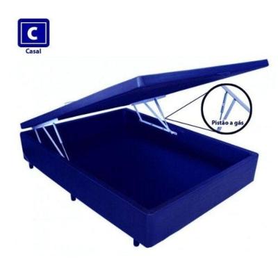 Cama Box com Baú Casal 138x188 Estrutura em Madeira com Abertura Pneumática Azul