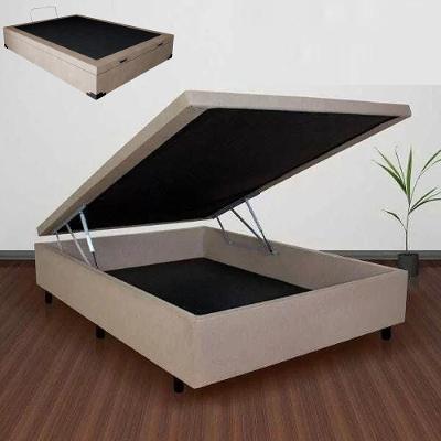 Cama Box com Baú Casal 138x188 Baú BK Móveis Estrutura em Madeira Abertura Pneumática Bege