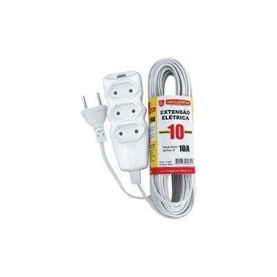 Extensão Elétrica 2P Megatron 2P 10M 3 Tomadas Branco Megatron