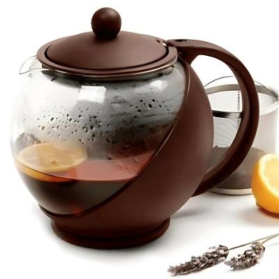 Bule para Chá CA11081 850ML em Plástico e Aço Inox com Infusor Interno Removível Marrom Casita