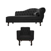 Kit Diva Recamier Diana 160Cm Lado Esquerdo E 01 Poltrona Classic Suede - Doce Sonho Móveis Preto - 6