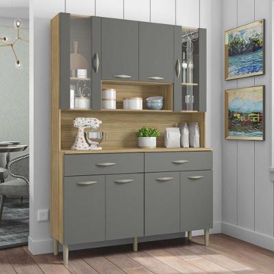 Armário de Cozinha Compacta Paris 8 Portas 2 Gavetas MDP e MDF Amadeirado Freijó Gris