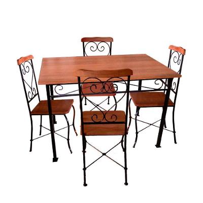 Conjunto Sala de Jantar Grande Mesa 4 Lugares Tampo em Ferro Artesanal Preto 120x80