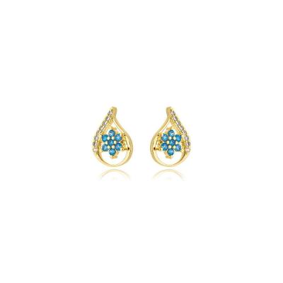 Brinco Atraktiva Jóias Gota com Flor Colorida Banhada a Ouro 18K em Semijoia Dourado