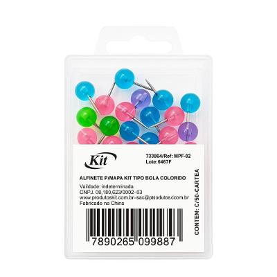 Alfinete para Mapa Tipo Bola IDeal Cabeça Bola Colorida Ideal para Murais 50 Unidades IDeal Sortidas