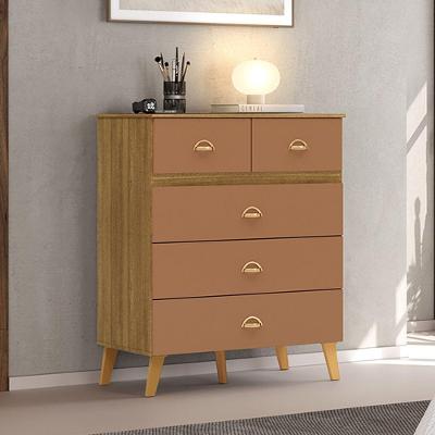 Cômoda Isadora 5 Gavetas em MDF com Puxador Plástico Amadeirado para Quarto