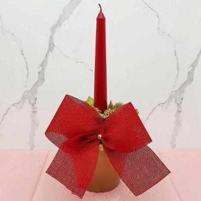 Vaso Porta Vela Aparador Natalino Decorativo com Acabamento Detalhado Branco e Vermelho 30cm