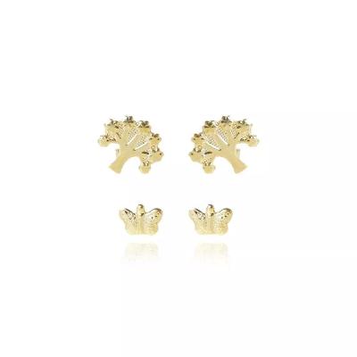 Brinco Floratta Joias Duo de Árvore e Borboleta Banhado em Ouro 18k 2 Pares Dourado