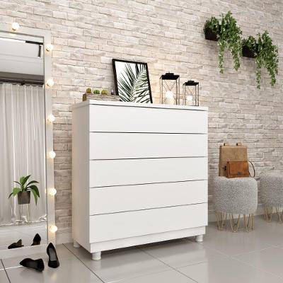 Cômoda Premium 5 Gavetas em MDF com Puxadores Laterais Branco com Pés Reto