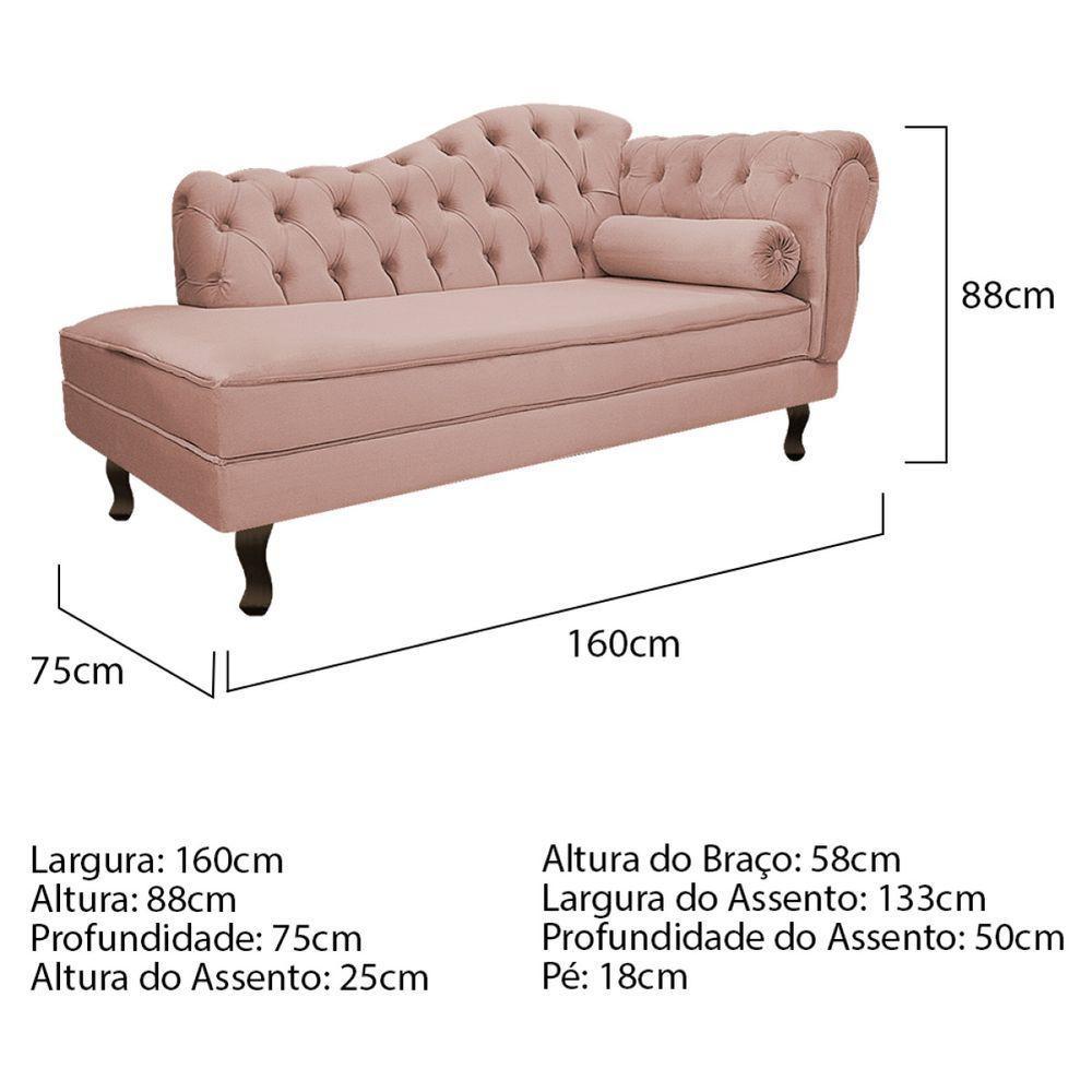 Kit Diva Recamier Diana 160Cm Lado Esquerdo E 02 Poltronas Julia Suede - Doce Sonho Móveis Rosê - 3