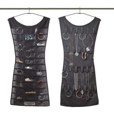 Cabide Organizador Porta Joias de Bijuterias 2 em 1 Formato Vestido em TNT e Vinil para Guarda-Roupa