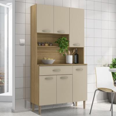 Armário de Cozinha Compacta Praga 6 Portas 1 Gaveta MDF 90cm Freijó Vanilla