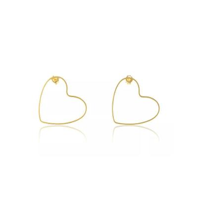 Brinco Floratta Joias Médio com Coração Vazado Horizontal Banhado em Ouro 18K 3CM Feminino