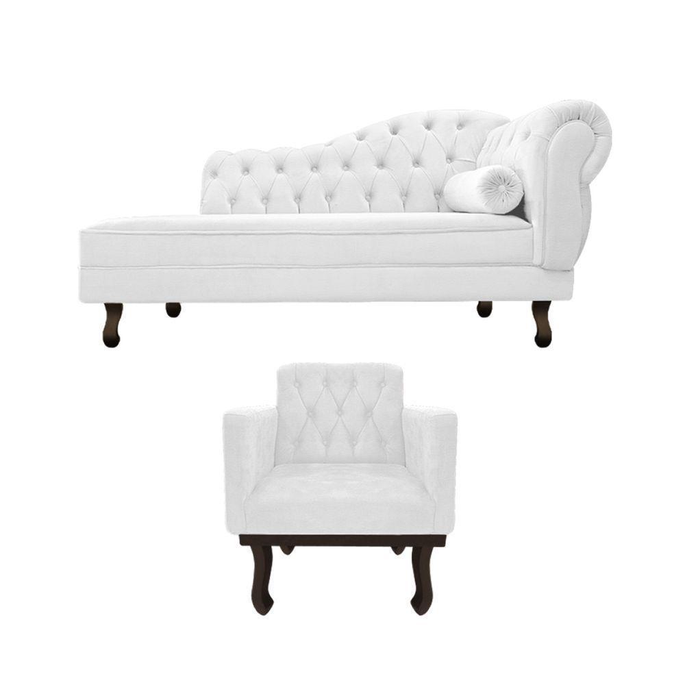 Kit Diva Recamier Diana 185Cm Lado Esquerdo E 01 Poltrona Classic Corano - Doce Sonho Móveis Branco - 6