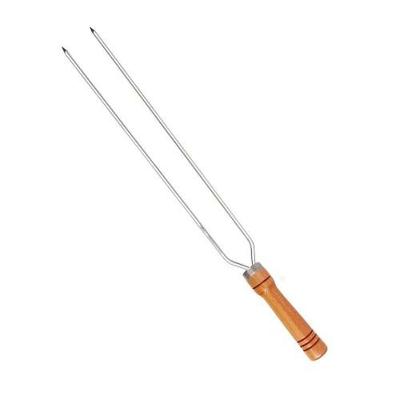 Espeto Duplo 80CM em Alumínio com Cabo de Madeira para Churrasco Prata Mor