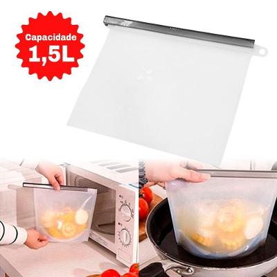 Saco Porta Alimentos Silicone Freezer 1 e 5L em Plástico com Vedação para Cozinha Preto