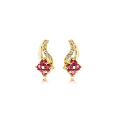 Brinco Atraktiva Jóias Flor Vermelha Banhada a Ouro 18k em Semijoia Vermelho Feminino