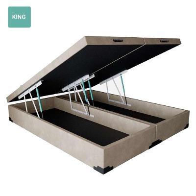 Cama Box Baú King 193x203 Estrutura em Madeira com Baú Suede Bege