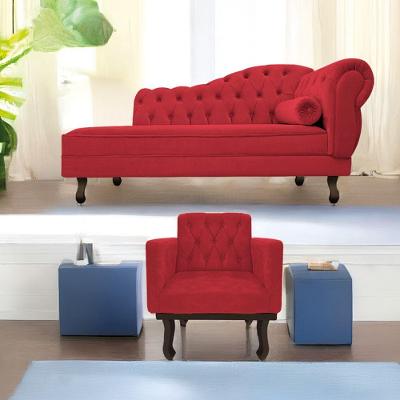Kit Diva Recamier Diana 140Cm Lado Esquerdo E 01 Poltrona Classic Suede - Doce Sonho Móveis Vermelho