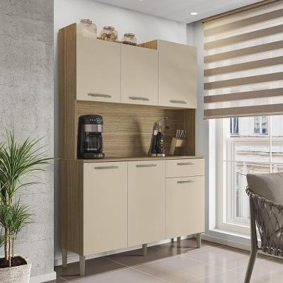 Armário de Cozinha Compacta Berlin 6 Portas 1 Gaveta MDF 121cm Freijó Vanilla