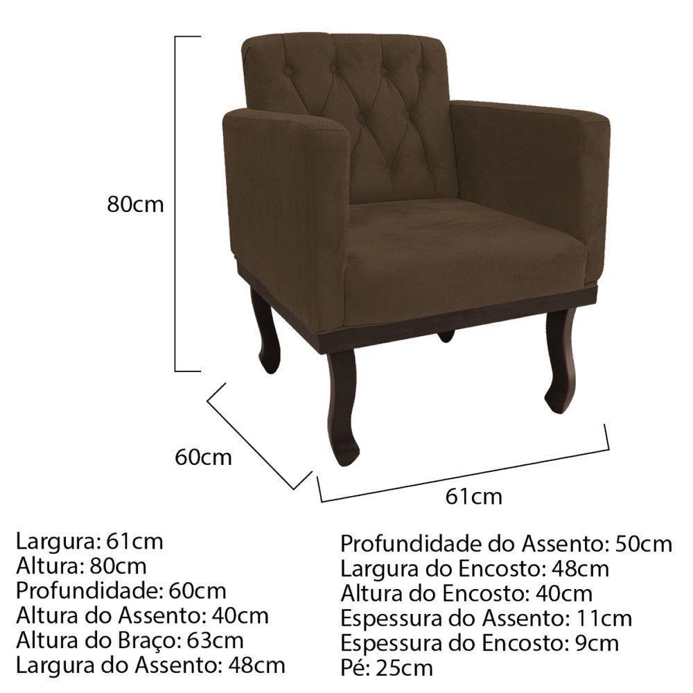 Kit Diva Recamier Diana 185Cm Lado Direito E 01 Poltrona Classic Suede - Doce Sonho Móveis Marrom - 4